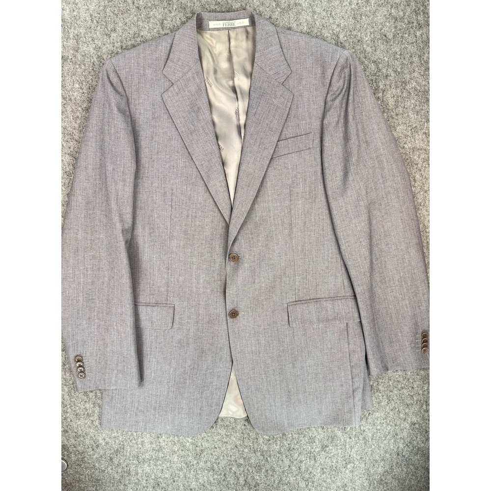 Gianfranco Ferre White Mens Grey 100% Wool 2 Button Suit Made in Italy Size 44 L